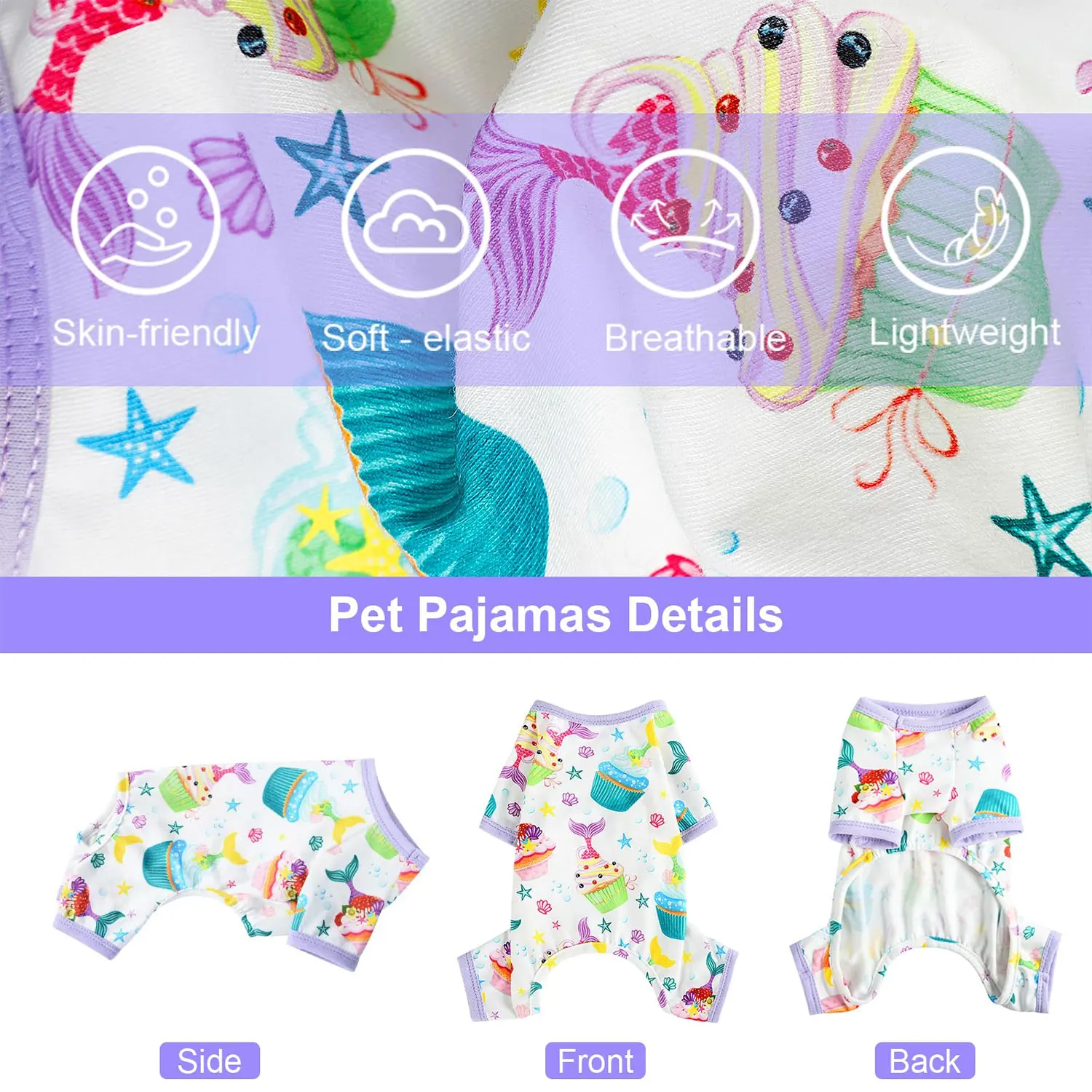 Pet Dog Pajamas Boy Girl Cute Dog Clothes Soft Stretch Chihuahua York Clothes One-piece Summer Puppy Pajamas XS-XXL (Mermaid)