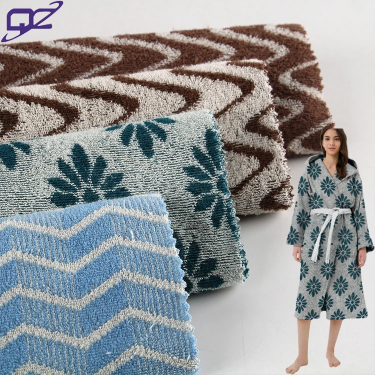 OEM wicking anti bacteria flower stretch organic 80 cotton 20 polyester jacquard french terry towel fabric for clothing