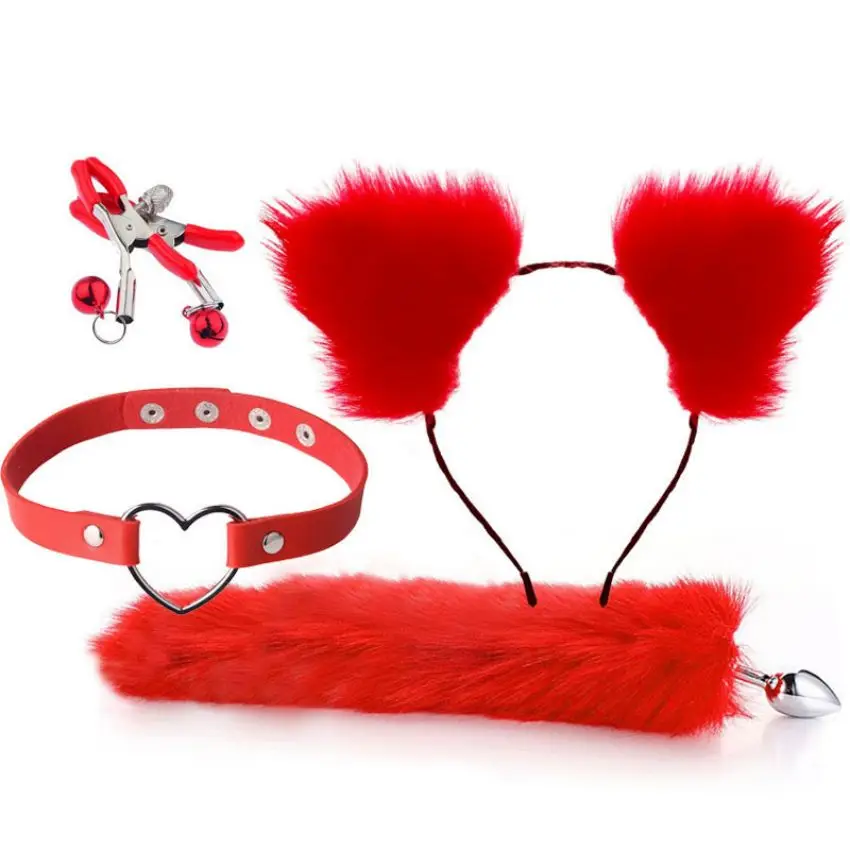 Fox Tail Anal Plug Black Cat Ears Headband And Choker Cosplay For Women And Collar Set Sex Toys For Couples Games