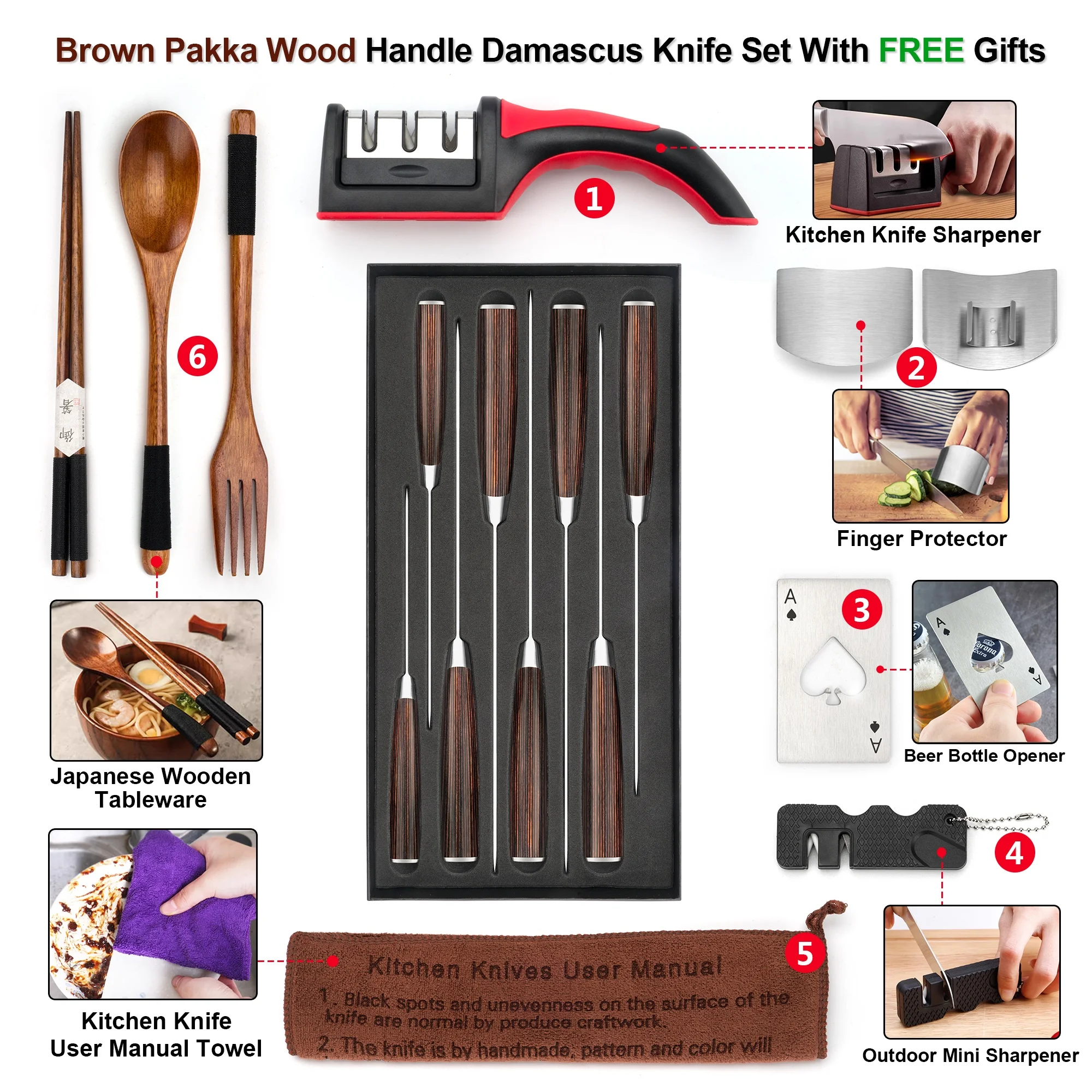 Brown Pakka Wood Handle 3 Inch Japanese High Carbon Damascus Steel Kiwi Peeling Knife Fruit Paring Knives With Gift Box