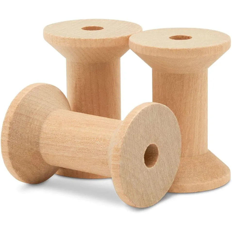 Empty Spools Thread Wooden Bobbins,Cotton Reels for Coils Embroider Cotton Sewing Fishing Line Ribbon