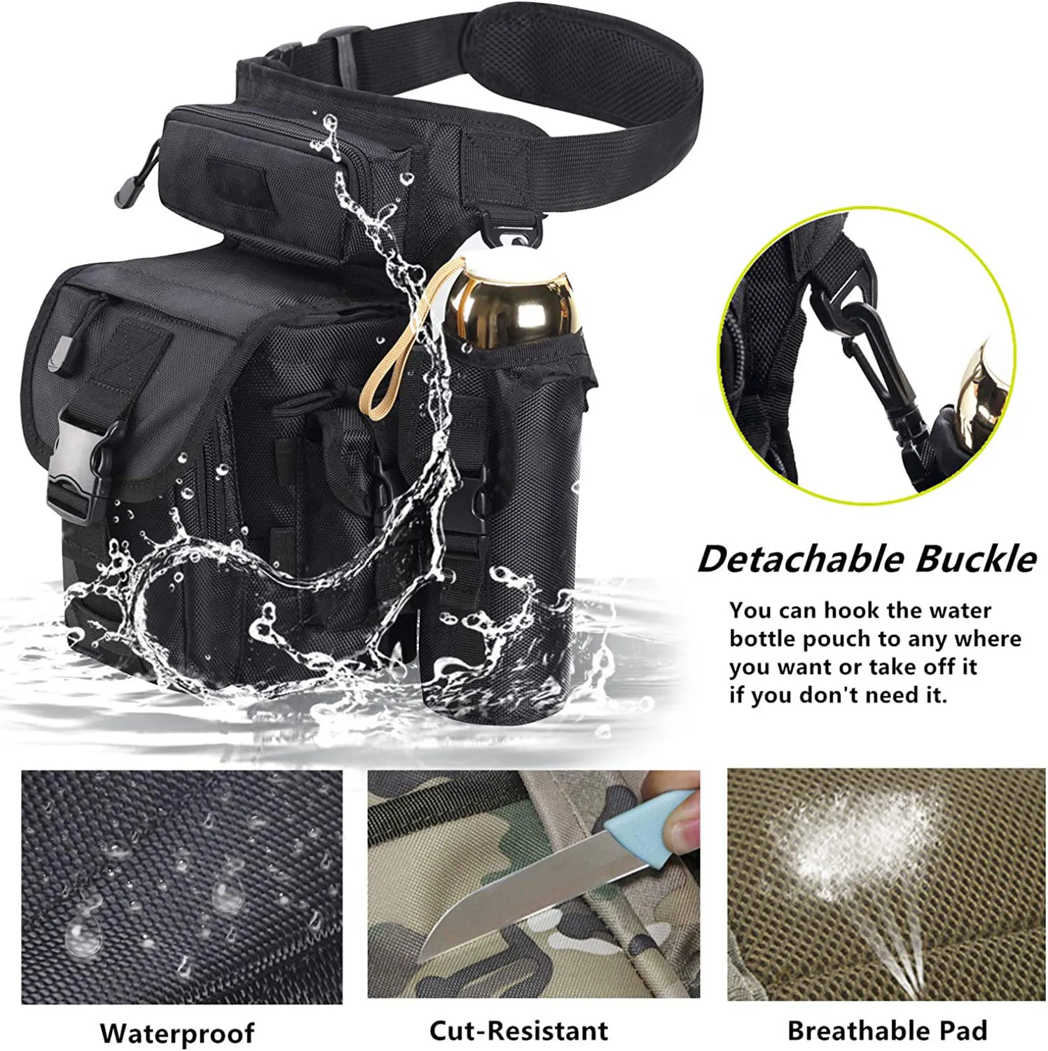 Tactical Men Metal Detecting Outdoor Bike Cycling Hiking Thigh Bag With Water Bottle Pouch Drop Cross Over Leg Bag