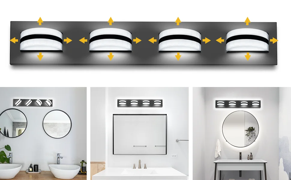 18W 1260LM 4-Light LED Vanity Light Dimmable 5000K Matte Black Bathroom Light Fixture Aluminum Wall Lamps