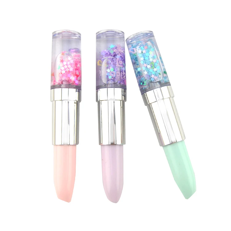 High quality new style Japan hot sale fancy short liquid lipstick shape pen with sequins custom logo promotion cute lipstick ball pen