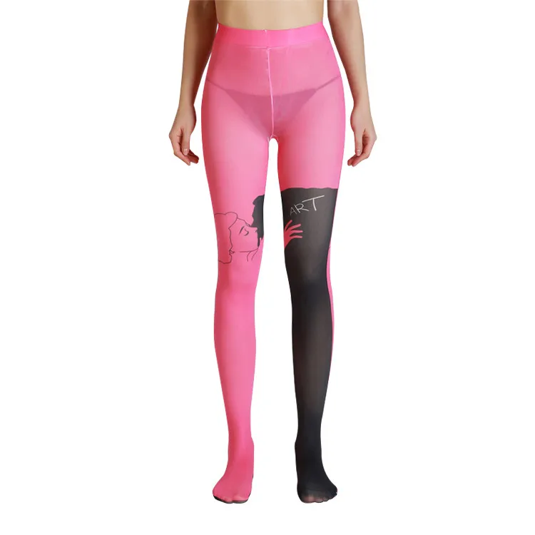 
New model fashion custom design digital kiss love patterns print womens high waist tights 