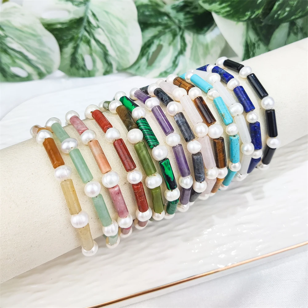 Women Fashion Jewelry Natural Crystal Amethyst Obsidian Turquoise Gemstone Beaded Bracelet Freshwater Pearl Bracelet For Gifts