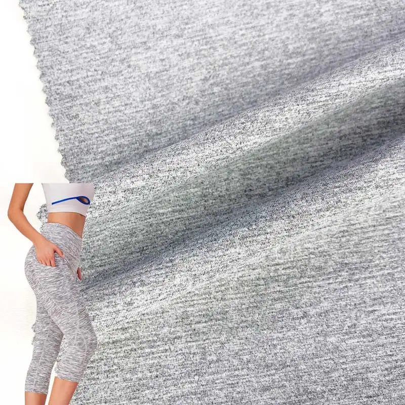 Hot Sale Yarn Dyed Stretchy Heavyweight Soft Melange Yarn Nylon Polyester Rib Knit Fabric for Leggings