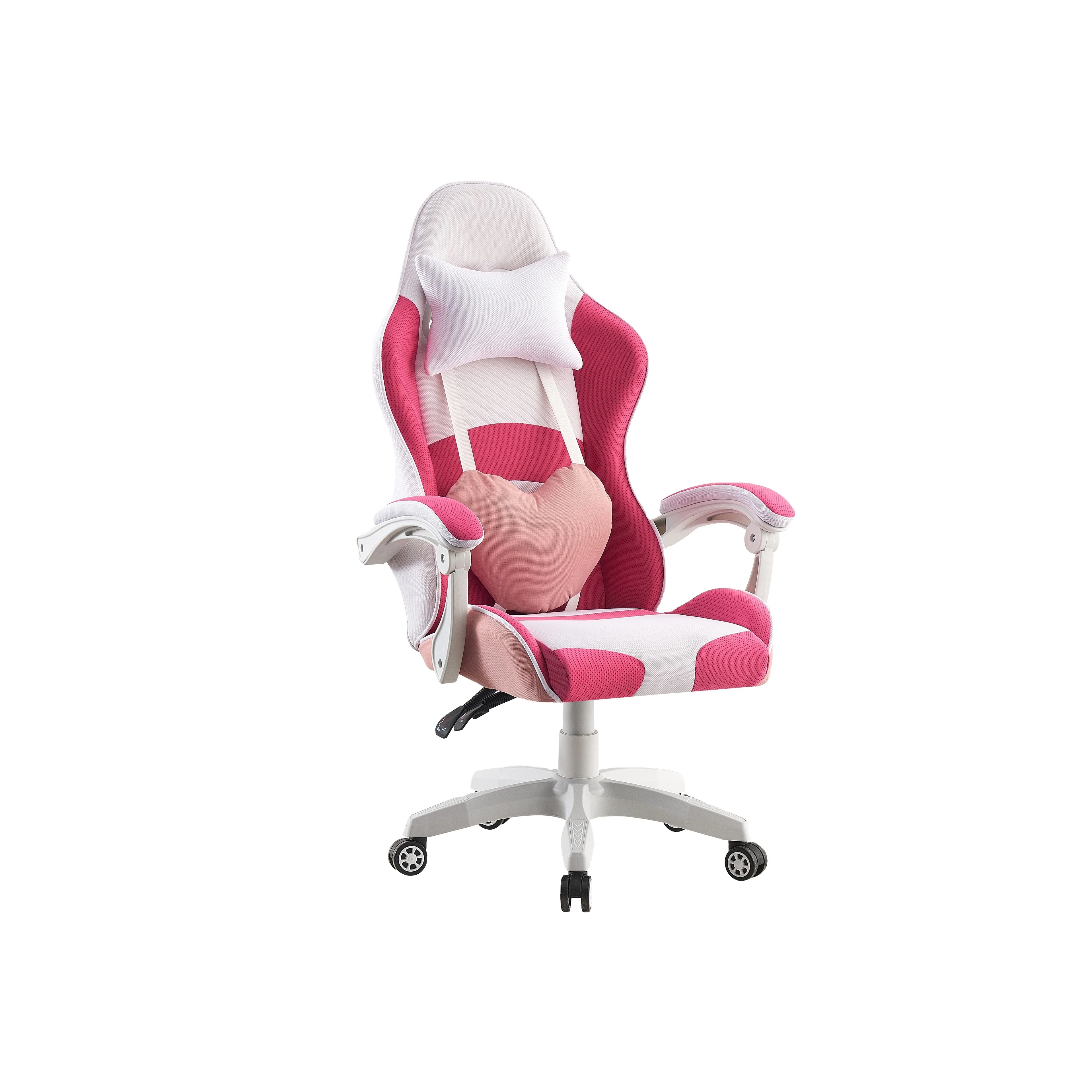 Popular Design Pink and White Mesh Fabric RGB Computer Lady Gamer Sillas Gaming Chair with Footrest