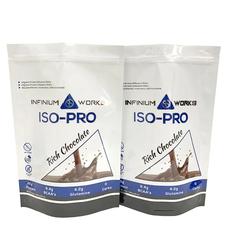 Custom printed 1kg whey protein powder foil stand up pouch