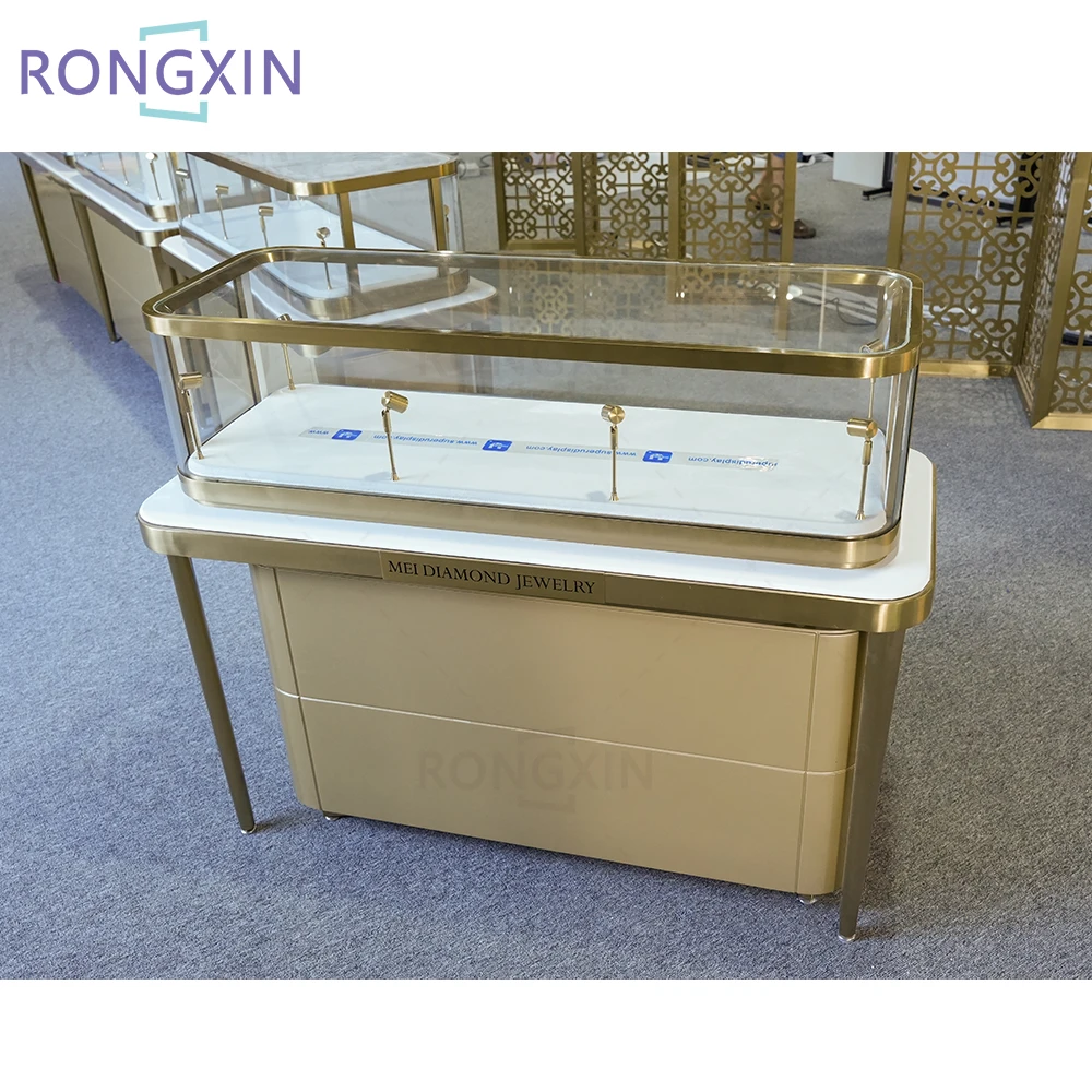 Подгонянная Запираемая золотая металлическая витрина для ювелирных изделий киоск светодиодный световой розничного магазина