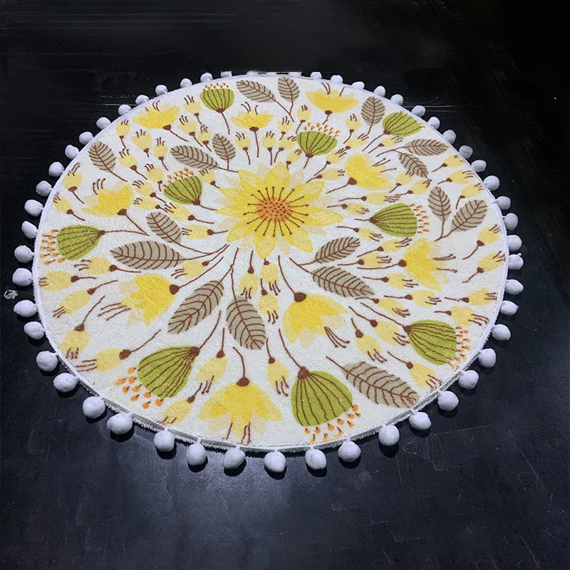 Modern Wool Bedroom Floor Bay Window Mat Circular Carpets For Room Home Decor And Round Rugs With Pom Poms For Living Room