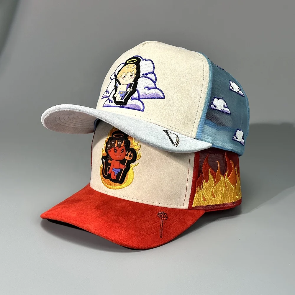 2024 custom your own logo Mens Mesh Gorras embroidery Patch logo 5 panel suede Baseball trucker hat cap