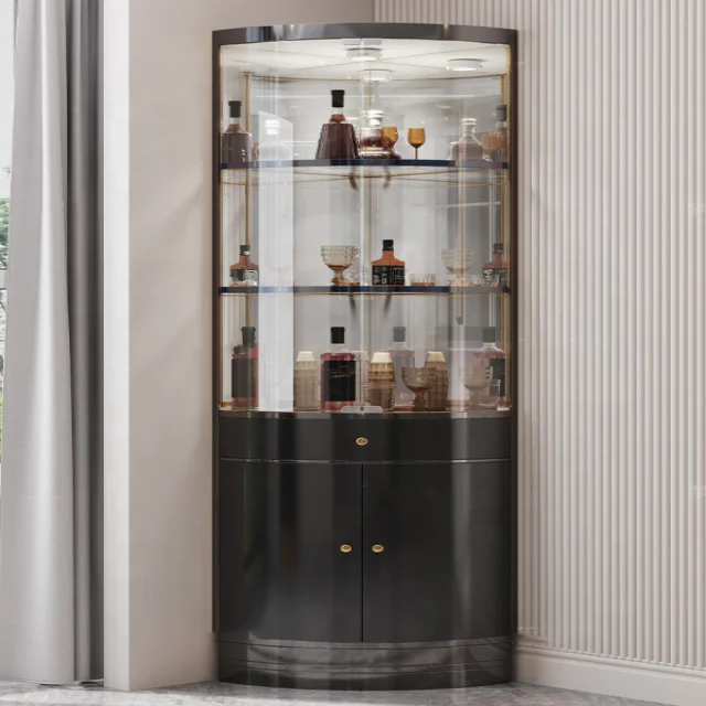 Gold/Black/White Color Stainless Steel Customized Wine Rack Display Sideboard Cabinet Glass Opening