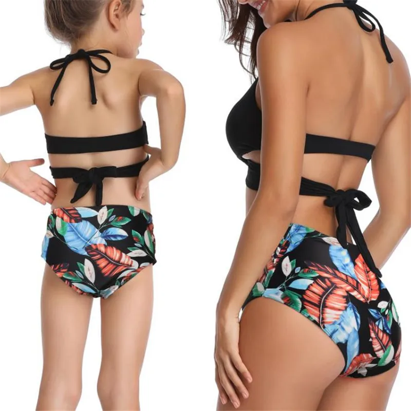 Two piece floral printed Mommy and Me kids fashion swimwear girls