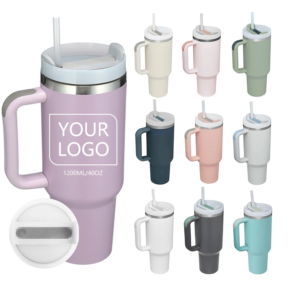 High Quality Customized Logo Wide Mouth Water Bottle 30Oz 40Oz Outdoor Mugs Iced Coffee Cup 40oz Stainless Steel Travel Mug H2.0