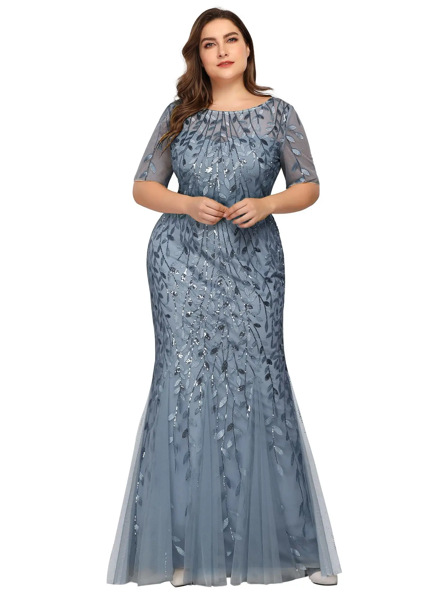 
Ever-pretty Women Floral Sequin Print Fishtail Tulle Plus Size Evening Dresses 
