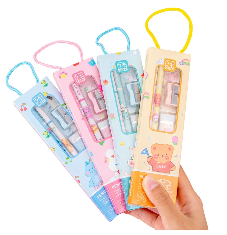 Набор канцелярских товаров из пяти предметов для детей милые кавайные товары дня рождения оптовая продажа школьные канцелярские принадлежности детский подарок
