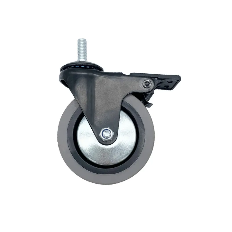 3-Inch Swivel Threaded Stem TPR Caster Wheel with Brake Durable Mute Furniture Replacement Wheel