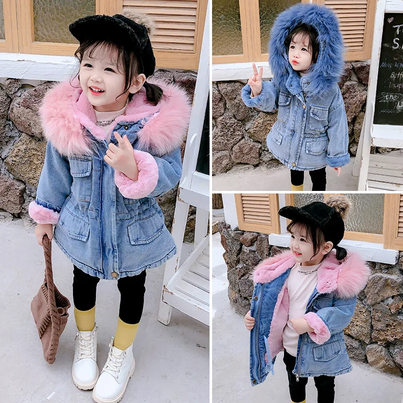Wholesale Girls Clothing Hooded Children Jacket Baby Winter Coat for Girls Outerwear Faux Fur Kids Warm Jacket