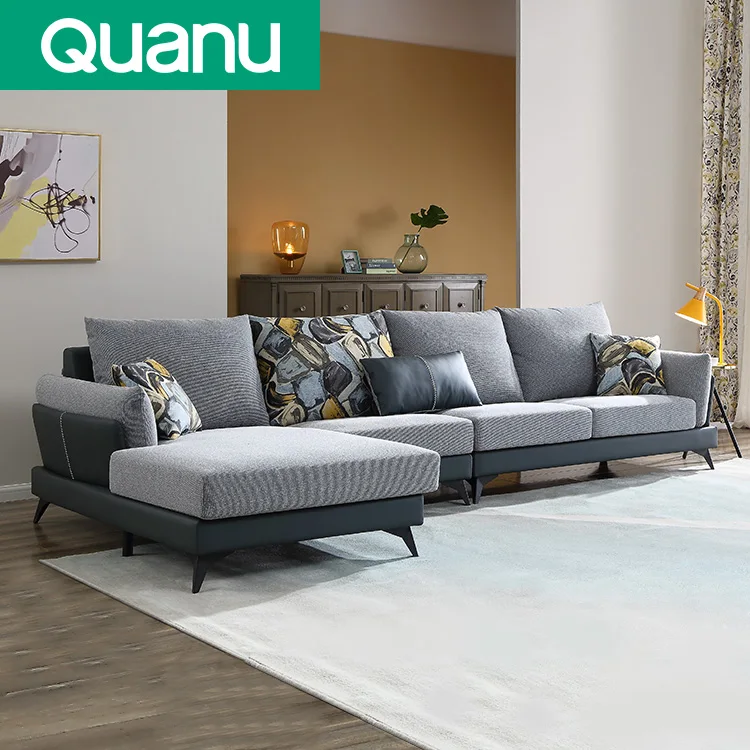23593 Quanu Custom Living room furniture luxury sofa sectional 4 seaters l shaped corner sofa modern