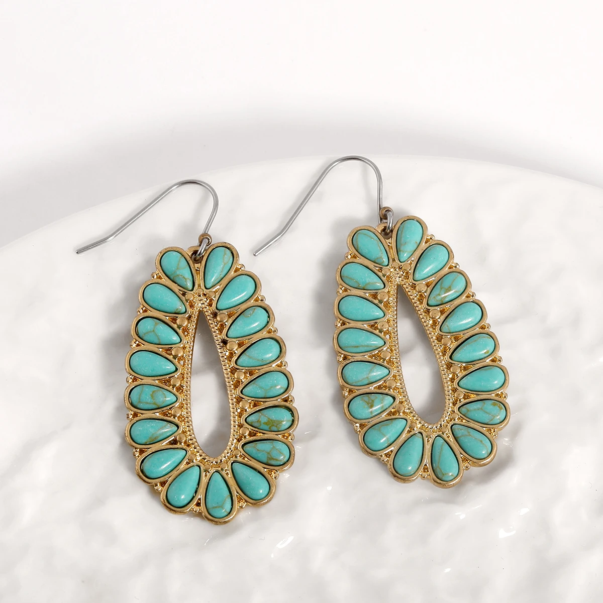 Pretty handmade 18k gold plated turquoise drop earrings water drop hook earrings for women