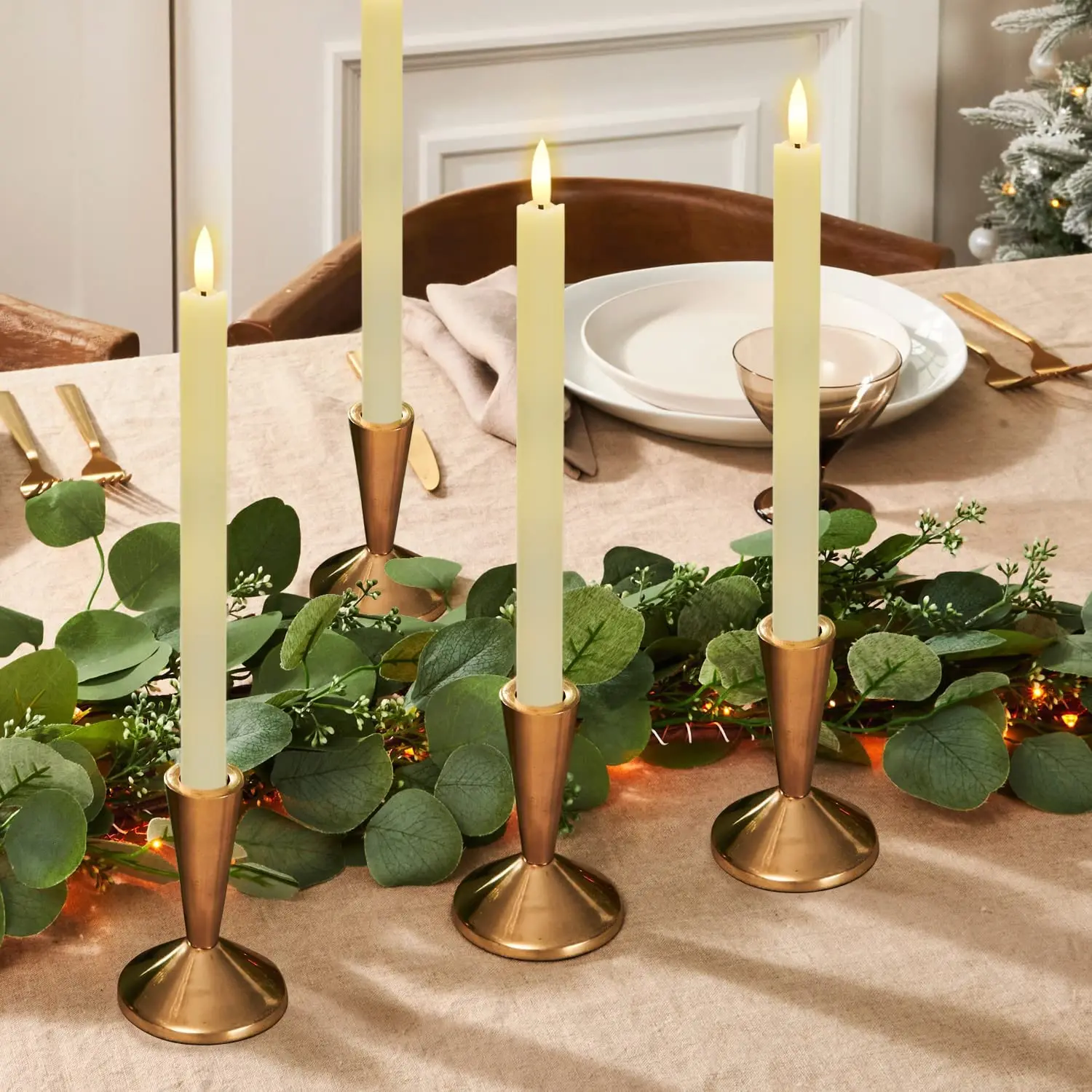 Battery Plastic 3D Flame Electric LED Warm Light Flickering Flameless Window Taper Candles with Remote Timer for Wedding Dinner