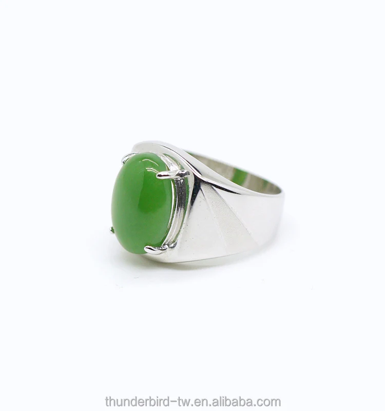 Factory manufacturer natural genuine green jade A grade 10x14mm oval cabochon silver ring