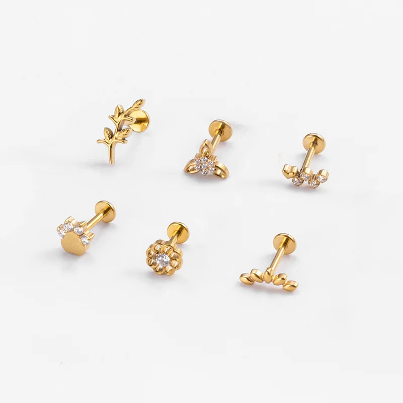 ASTM F136 Titanium Micro Insert Cubic Zirconia Triple Forward G23 Titanium Helix Ear Cartilage Tragus Studs Earring Lip Piercing