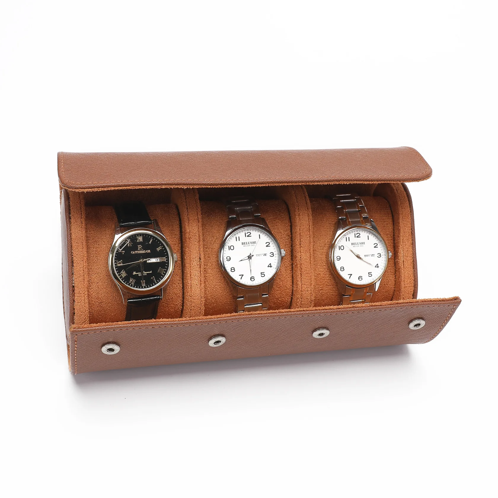 Custom Logo Travel Black Cover for Watch Leather Caja Para Reloj Portable Luxury Brown PU Watch Box Packaging Watch Roll Case