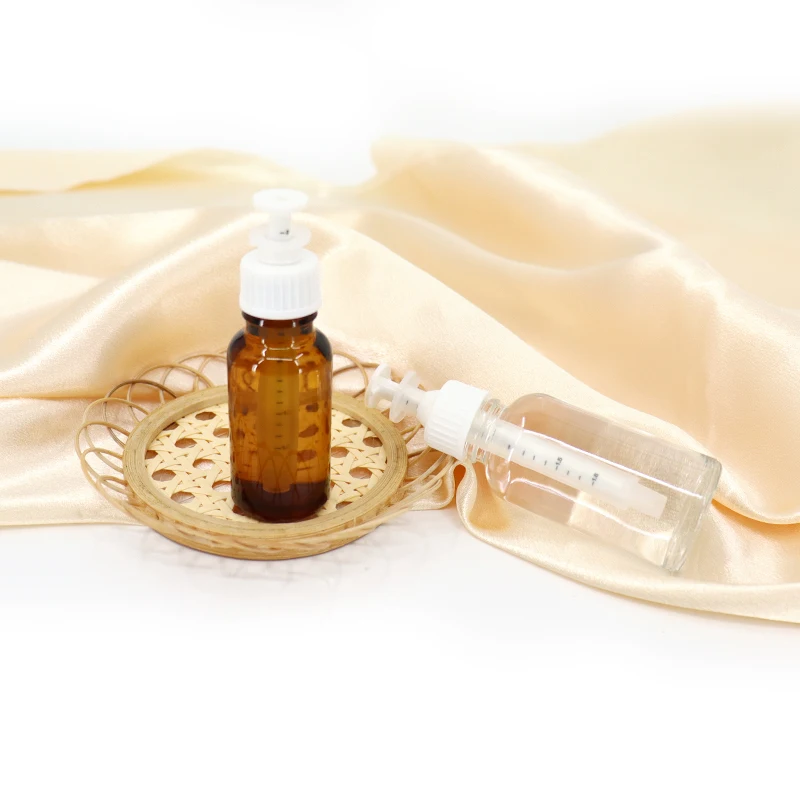 Empty Reusable Amber Glass Essential Oil Syringe Bottle 20Ml 30Ml Matte Clear Amber Round Glass Face Liquid Bottle With Syringe