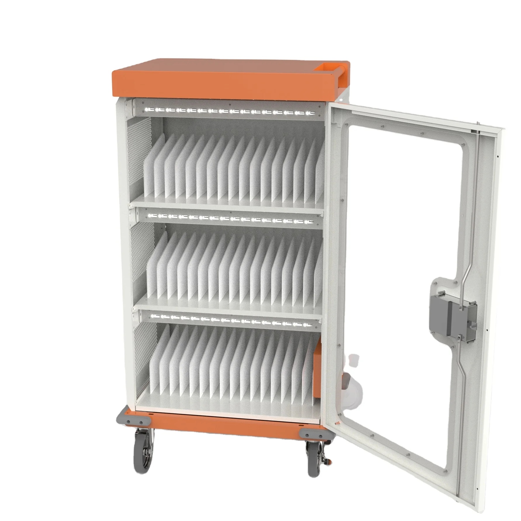 Fully Assembled School Notebook Charging Cart for 36 Tablets/Laptops via USB Type-A Type-C 48 Charging Cabinet