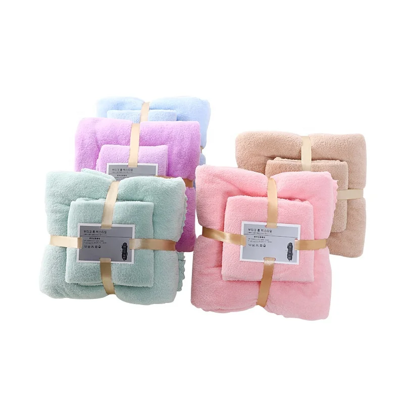 Ready to Ship Cheap Price Strong Water Absorbent Coral Fleece Soft Towel Set for Home Hotel