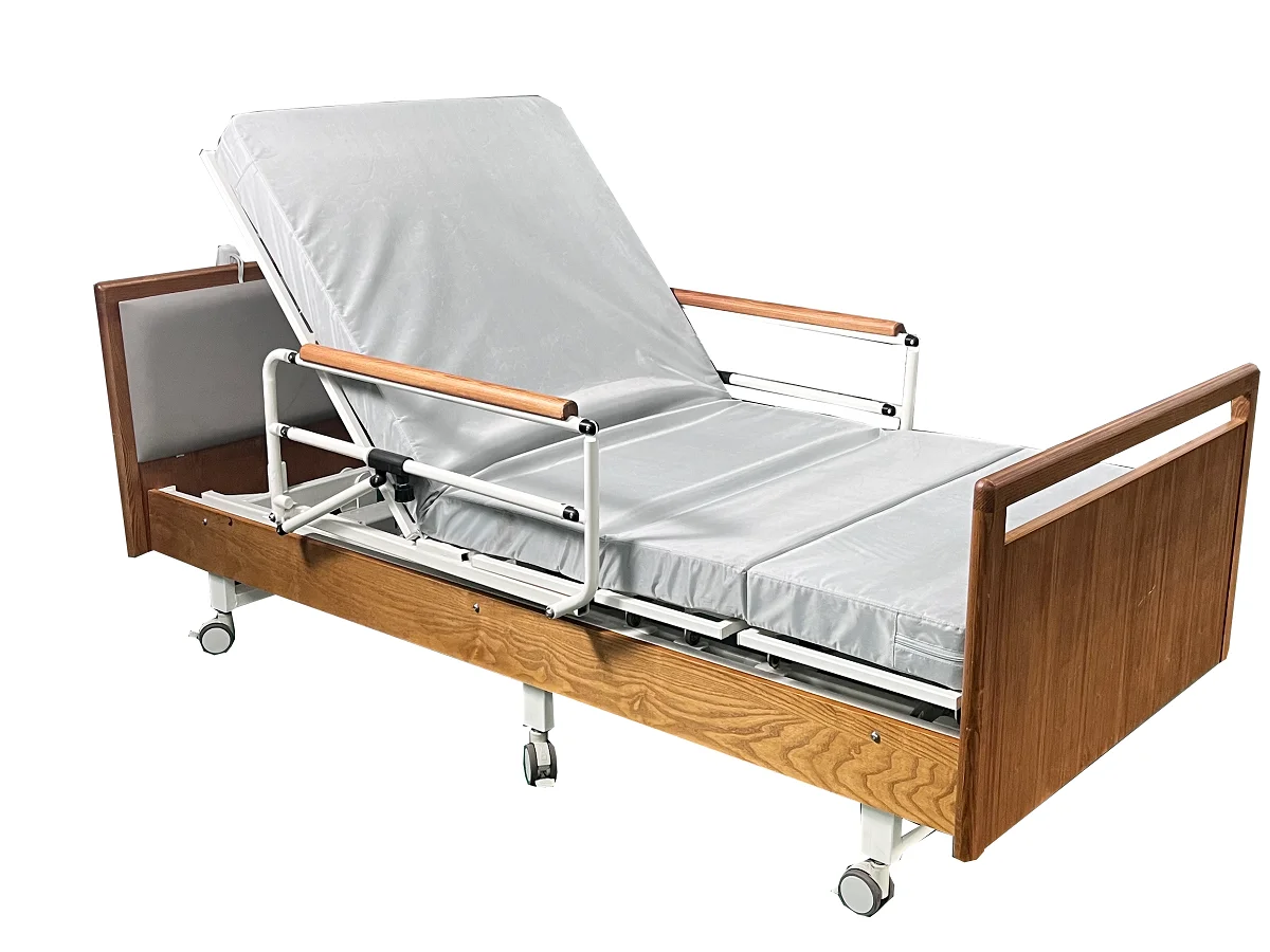 Home Care Manual Hospital Bed Elderly ISO Certified 5-Year Steel Iron Construction Electric Wooden Rotating Nursing Patient Bed