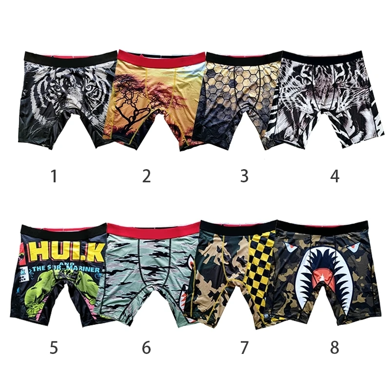 Custom Sublimation Printing Designers Comfortable Boxer Briefs Logo Designs Unisex Polyester Boxer Briefs