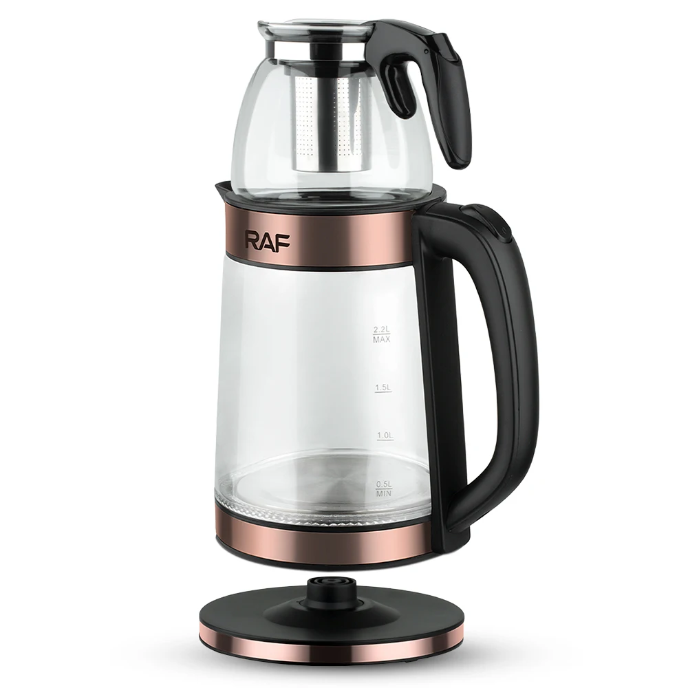 RAF Hot Selling Multifunction 0.5L+2.2L Russian Turkish Double Glass Pot Electric Tea Pot Electric Kettle Samovar with Infuser