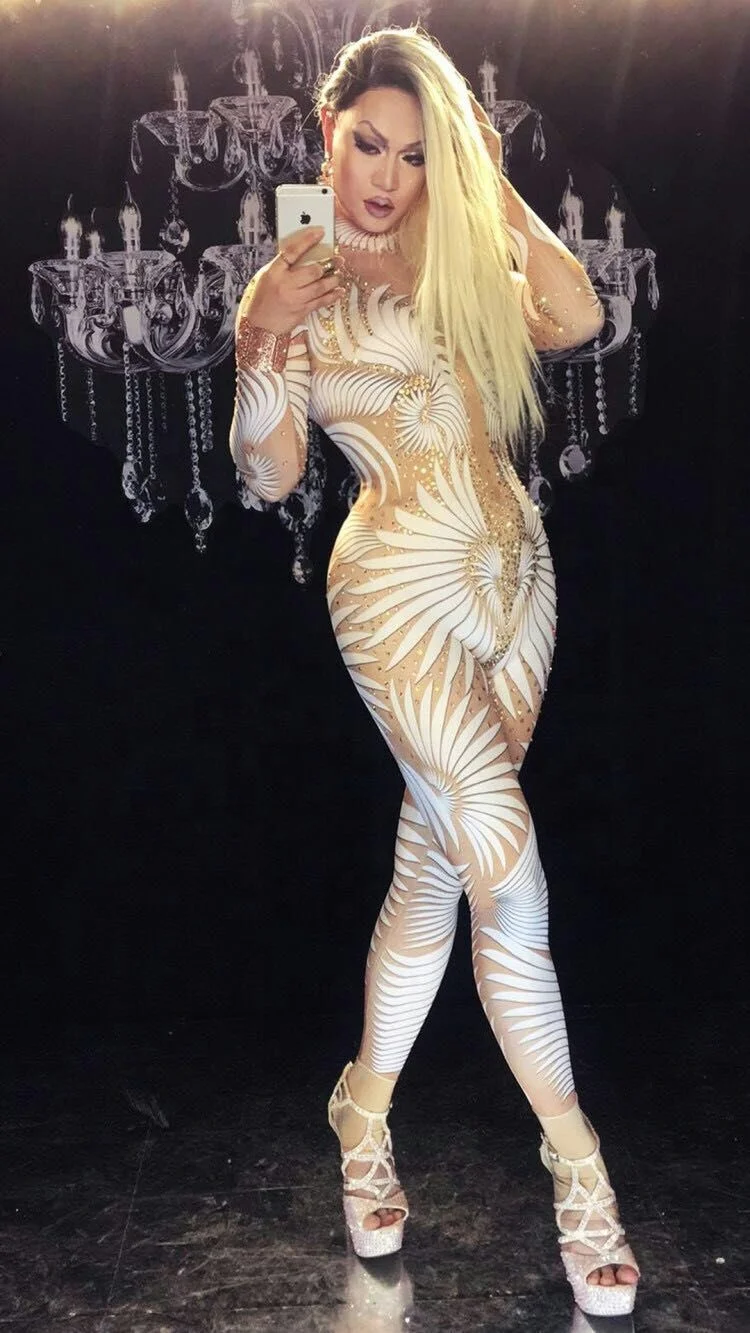 White Jumpsuits Singer Stage Dance Show Wear Dj Costume Clubwear Ladies Evening Party Romper Slim Jumpsuit