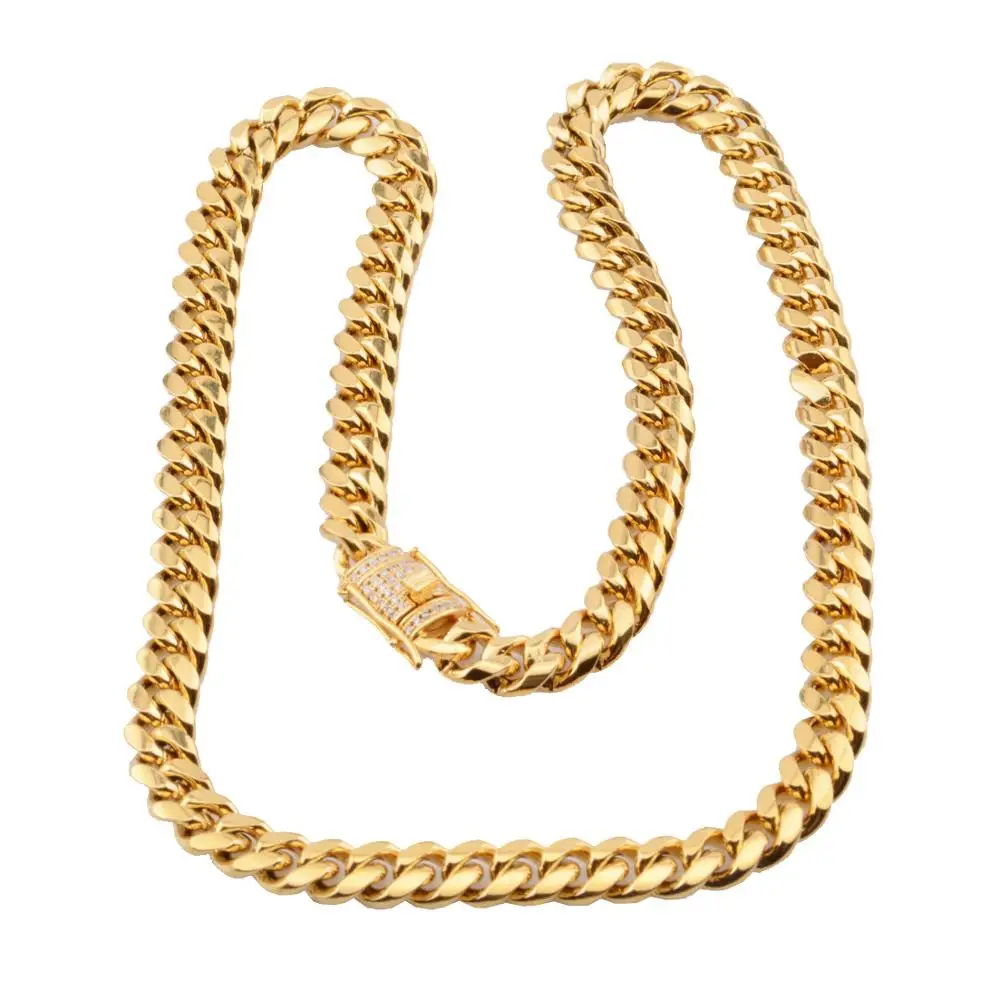 Wholesale Miami Cuban Link Chain Hip Hop Necklace Jewelry Big Thick Chain Gold Curb Cuban Link Box Chain 18mm Miami Necklace
