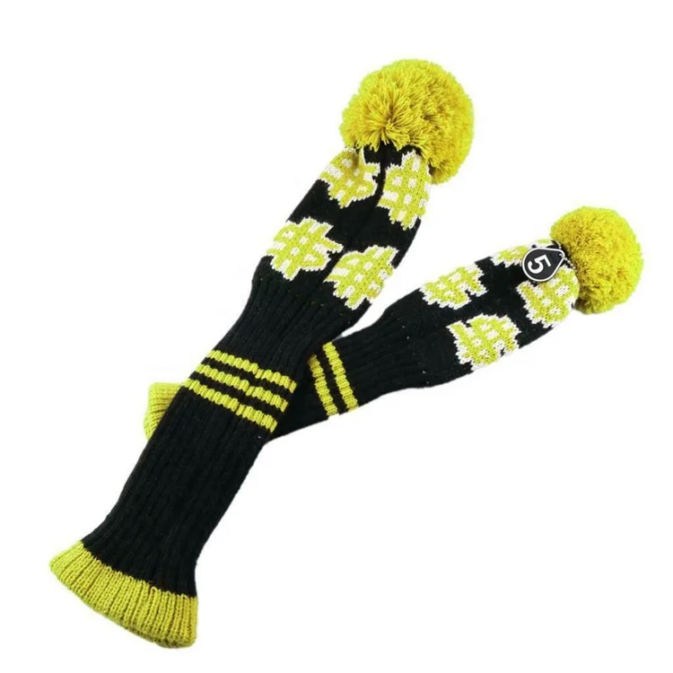 Wholesale embroidery Dollar design knitted golf pom pom club wood driver head covers custom made elastic golf headcover
