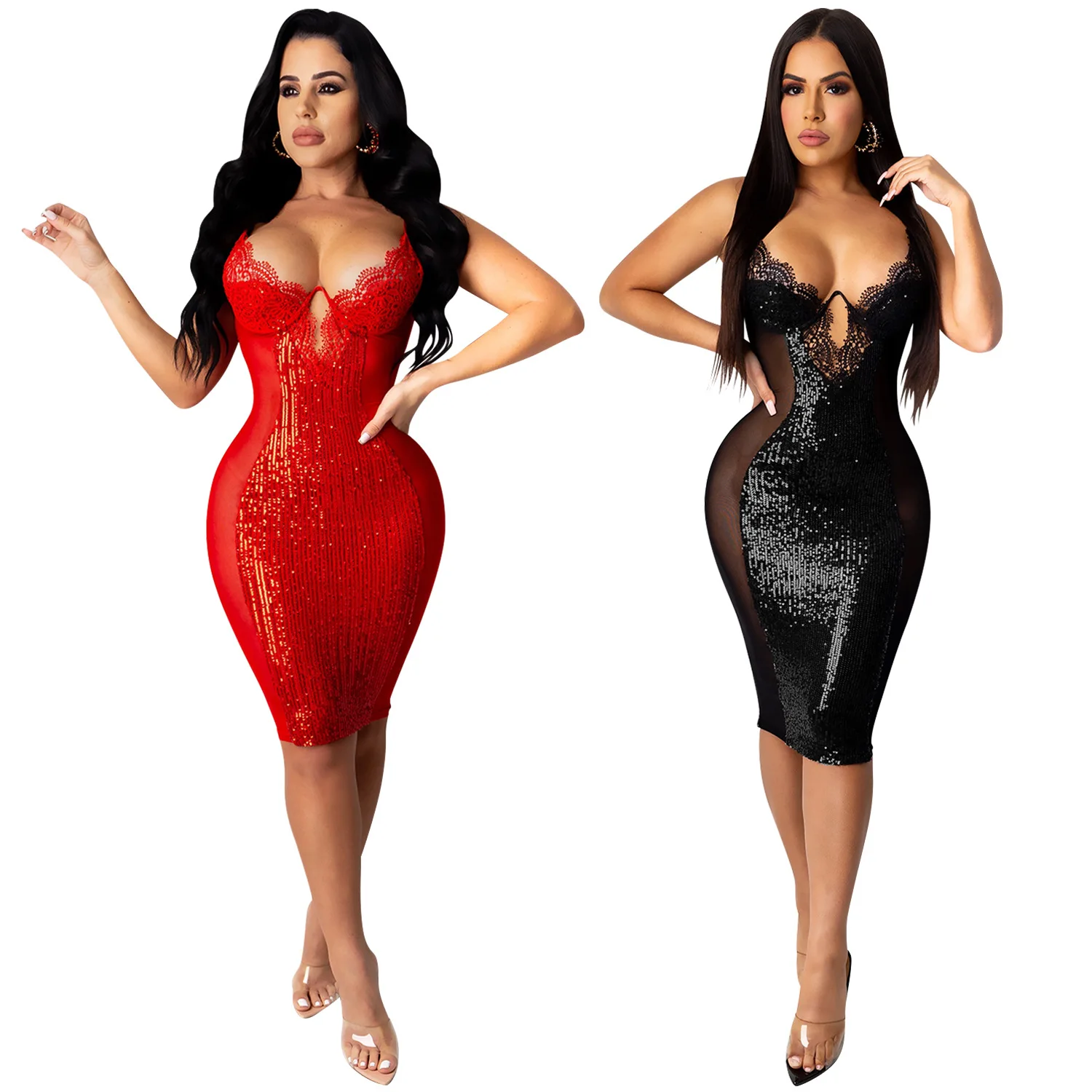 New Arrival Hot Sale Nightclub Wear Bandage Dress Sequin Mini Casual Dress For Ladies Party Wear