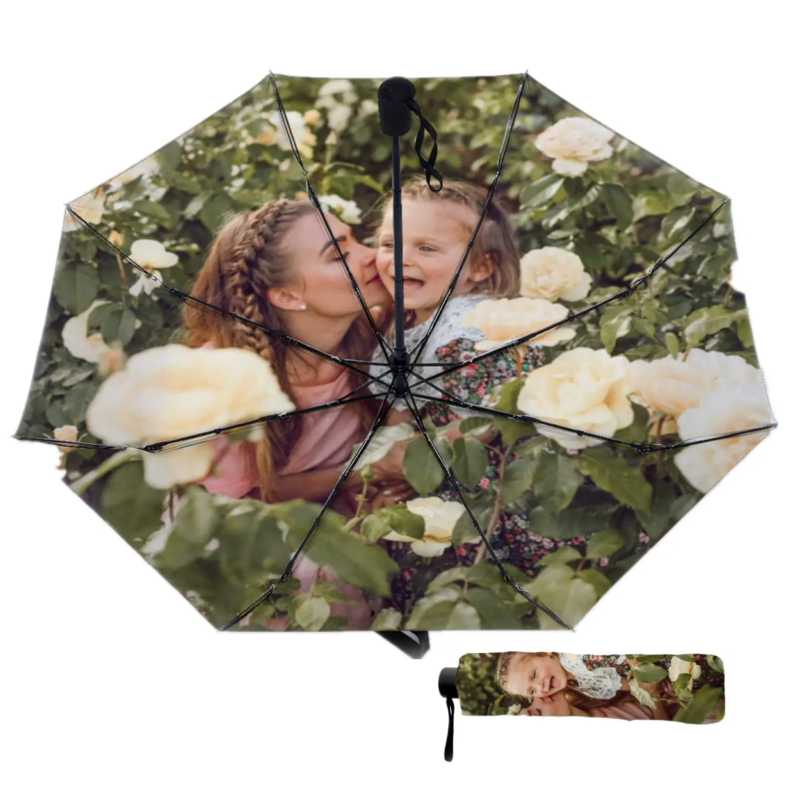 Personalized Custom Photo Umbrella Sun Rain Travel Umbrella with Pictures Design Your Own Image and Text Gifts for Friends Logo