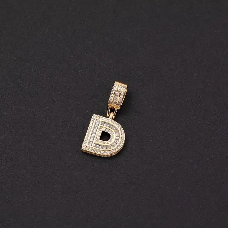 Top Selling Popular Hip-hop Necklace Full Zircon Brass Gold Pendant Necklace 26 Initial Letter Necklace for Women Men