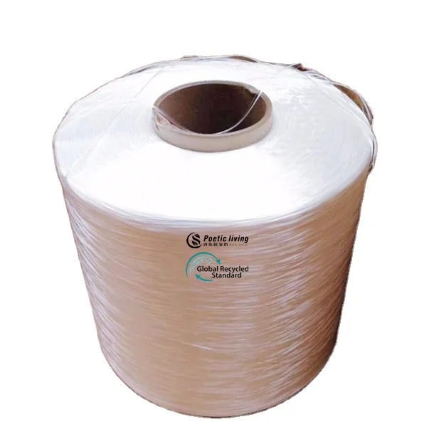 GRS TC сертификат переработанная промышленная пряжа Высокая прочность сырье белая нить полиэфирная пряжа