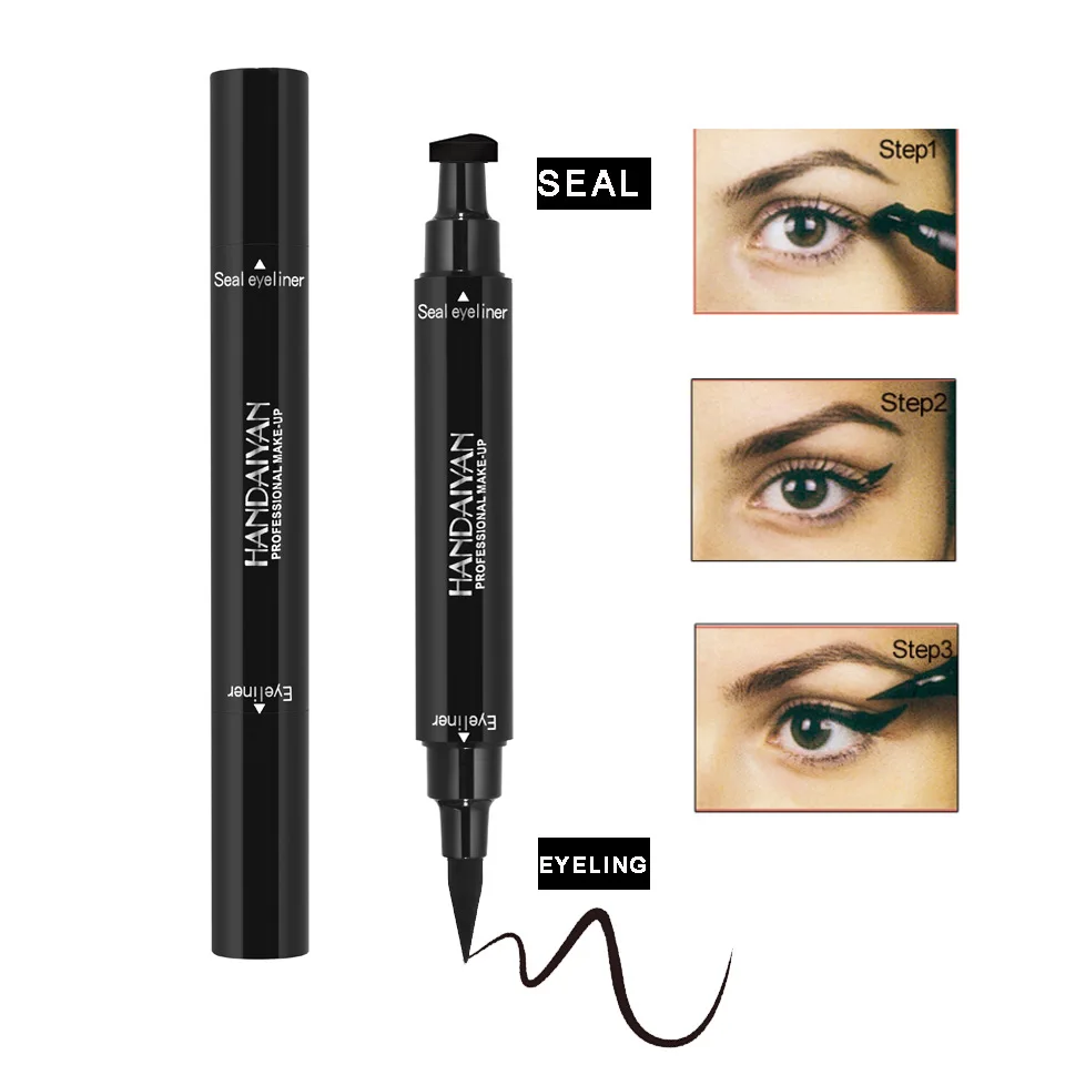 Ready to Ship Double Head Eye Makeup Waterproof Smudge Proof Long Wearing Stamp Black Liquid Eyeliner