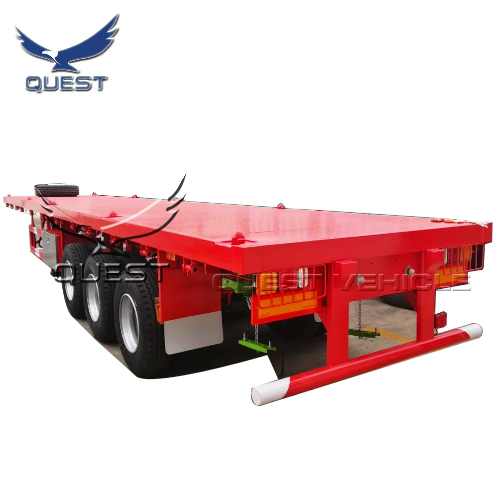 QUEST 3 axles 40ft 45ft bulk cargo container transport flatbed container chassis semi trailer for uganda