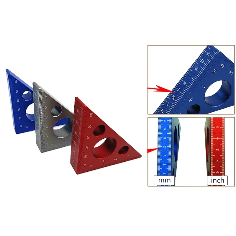 Right Angle Ruler Aluminum Alloy Pocket Square DIY Woodworking Triangle Ruler Height Measuring Gauging Woodworking Tool