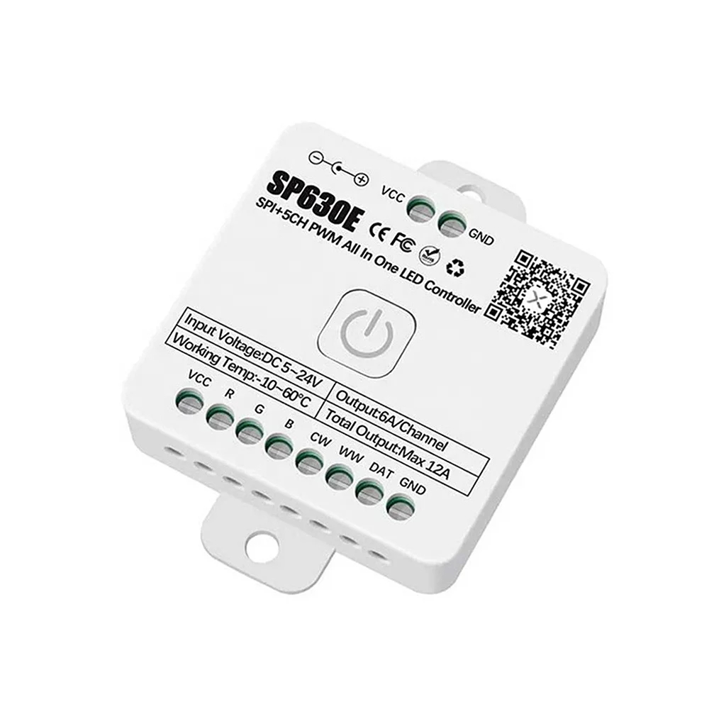 SP630E All In One LED Controller 5CH PWM SPI Pixels Light Strip WS2812B WS2811 SK6812 FCOB 5050 RGB RGBW CCT Music DC5V-24V