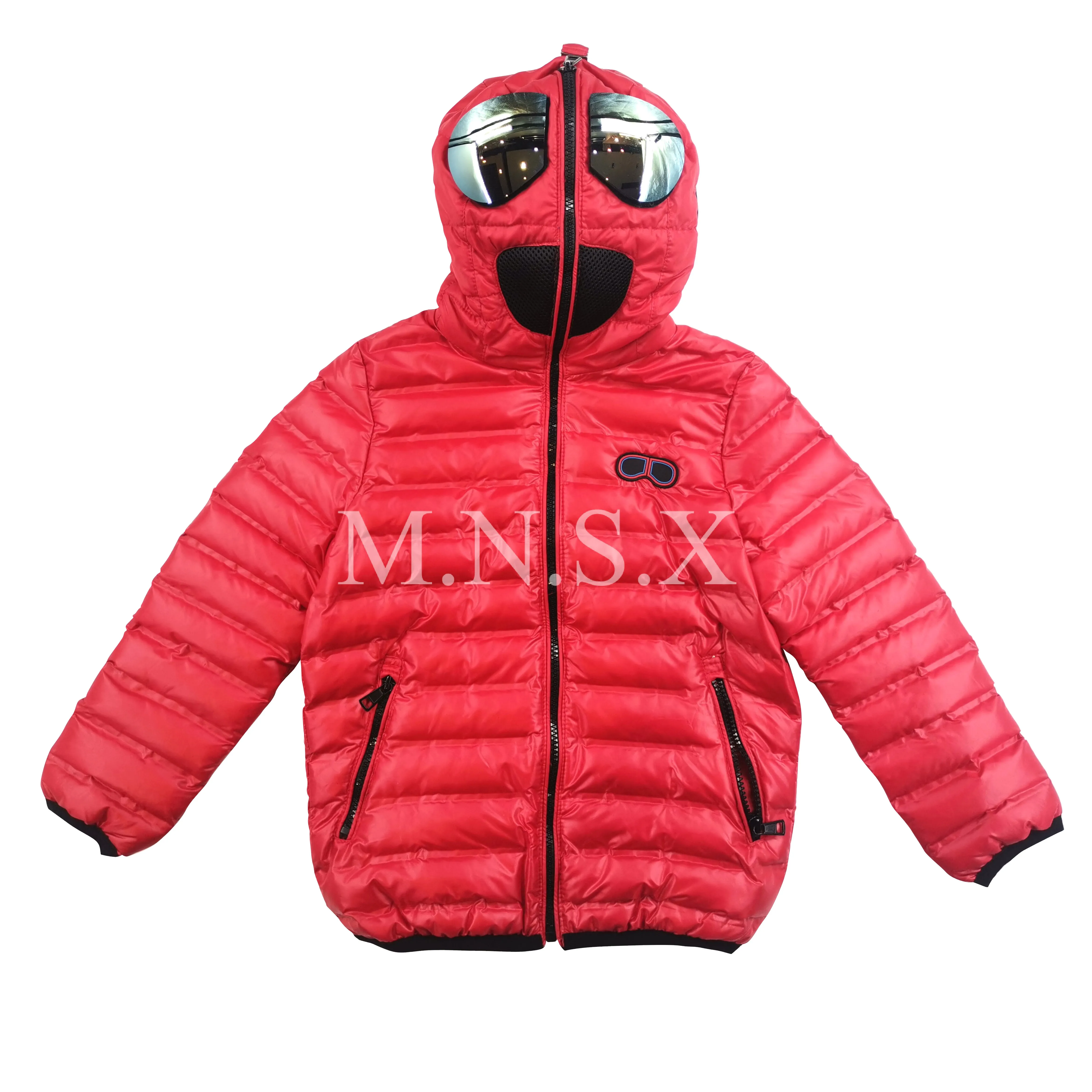  custom fashion shinny cool nylon jacket with glasses boys padding riding cartoon