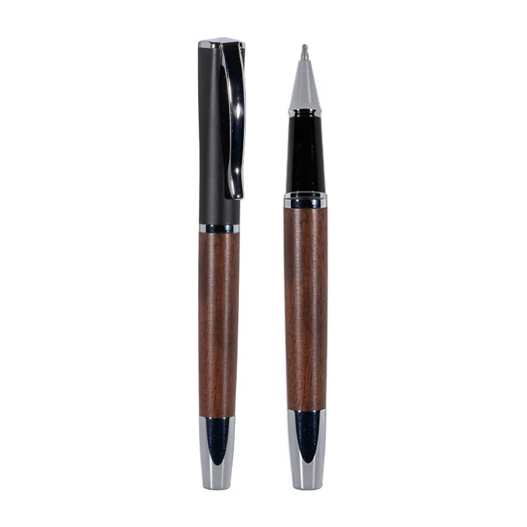 Nature Wood Luxury High Quality Business School Metal Walnut Wooden Cap Roller Pen
