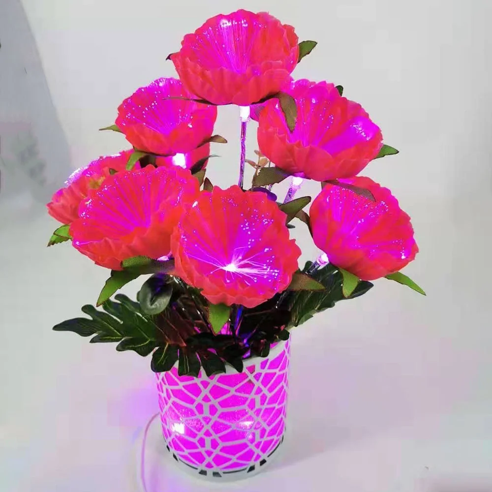 Wholesale Party Light Decor Large Peony Fiber Optic Artificial Led Flower with Vase