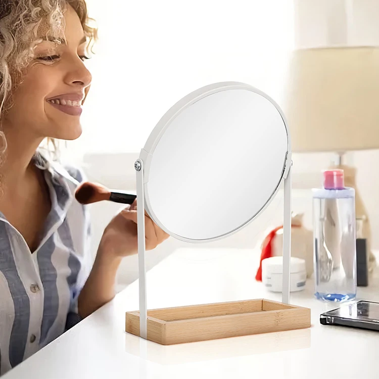 factory customized round white dual sided cosmetic table make up mirror with stand for table
